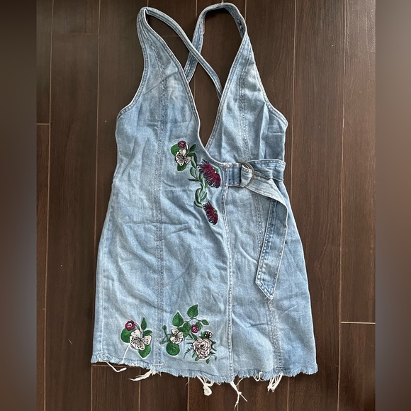 NWOT Embroidered Denim Wrap Dress - Picture 2 of 7